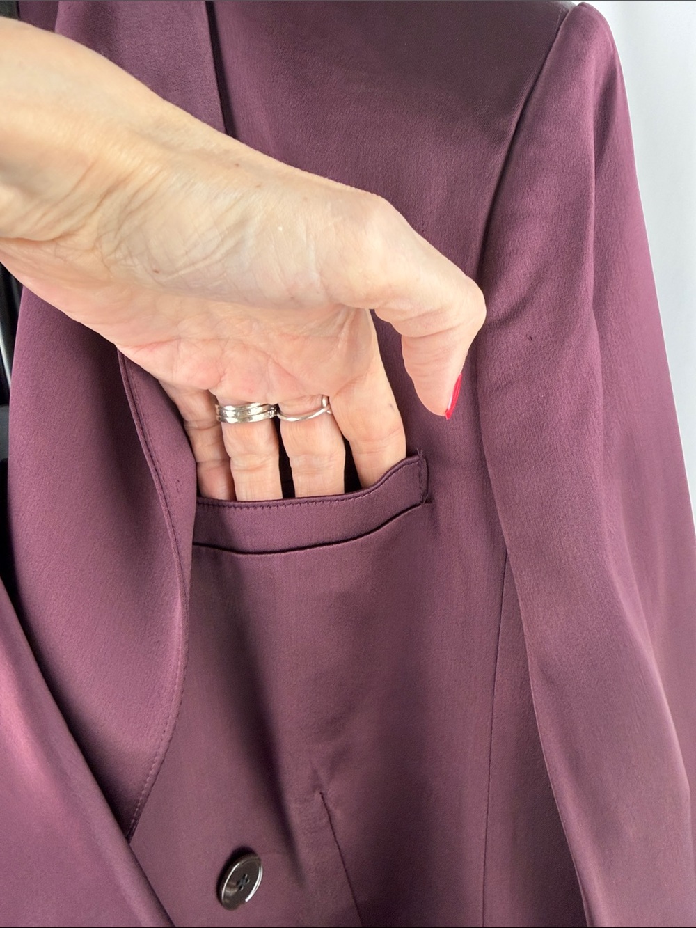 Banana Republic Isa Italian Satin Double-Breasted Blazer in Purple Prune - Picture 7 of 15